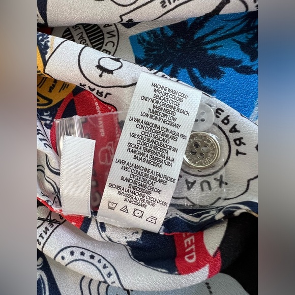 Karl Lagerfeld Paris Chiffon Womens Sz Large Blouse Logo Graffiti‎ Bright Colors - Picture 7 of 10